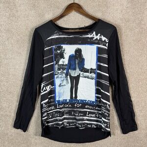 Jane & John Shirt Womens Medium Black Graphic Rhinestone Long Sleeve Top
